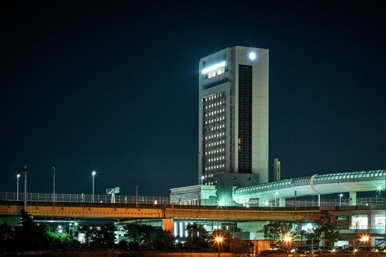 Hotel exterior at night